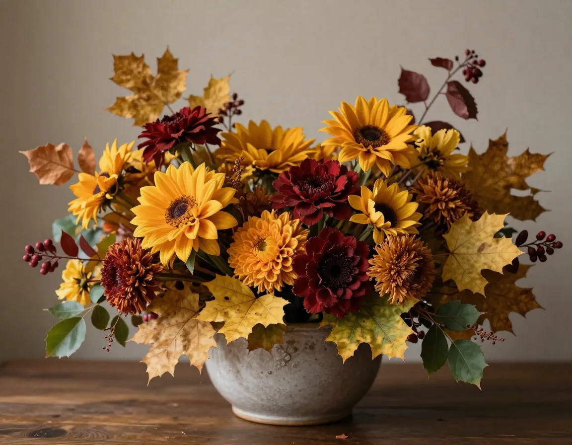Autumn arrangement with rich seasonal colors