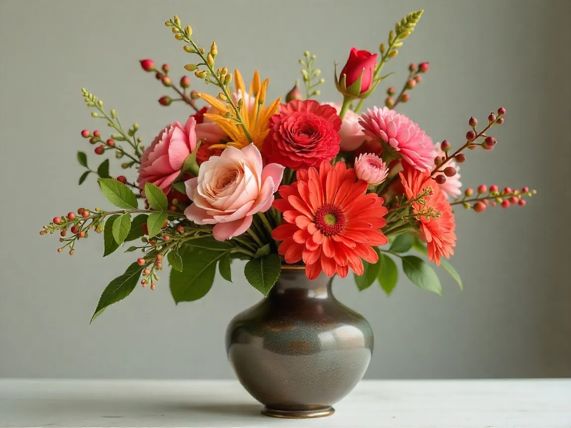 Contemporary floral arrangement in decorative vase