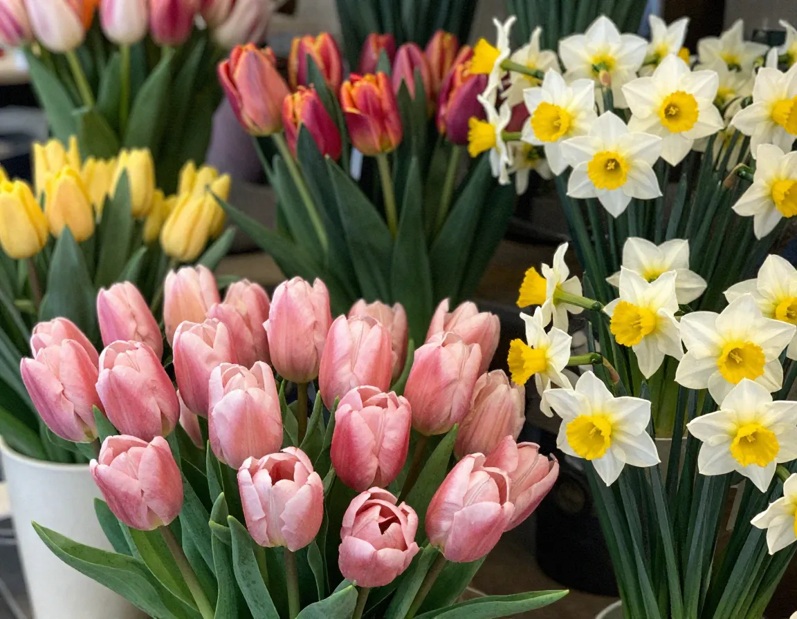 Spring flower collection featuring tulips and daffodils